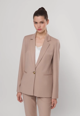 Beżowy prosty żakiet na jeden guzik