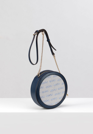 Okrągła torebka w kolorze biało-granatowym