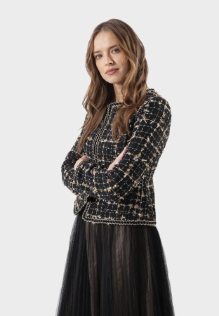 Krótki żakiet z ozdobną kokardą