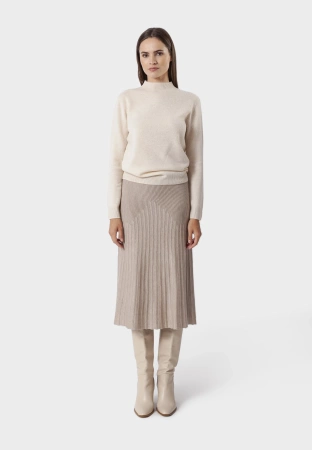 Beżowa dzianinowa spódnica z plisowaniem