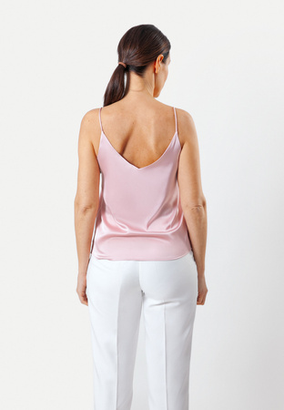 Różowy satynowy top na cienkich ramiączkach