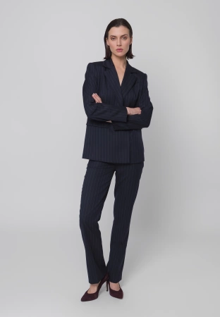 Granatowe spodnie w prążek z prostą nogawką