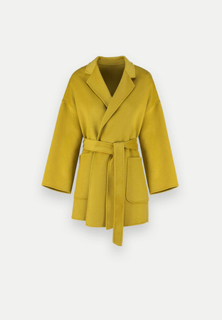 Krótki oliwkowy płaszcz double face 100% wełna