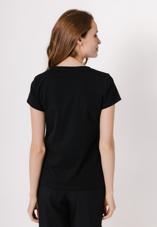 Bawełniany czarny t-shirt z papugą