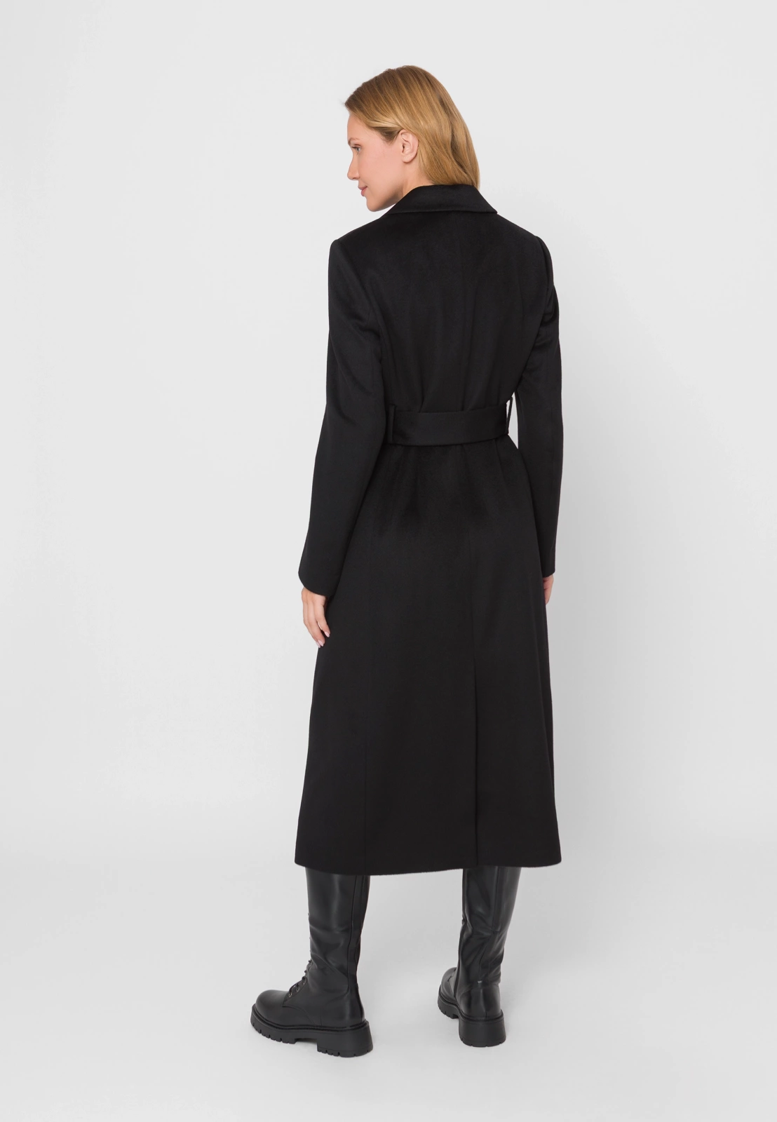 Długi czarny płaszcz 100% wełna