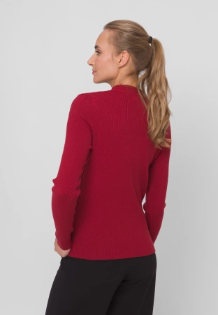 Bordowy dzianinowy półgolf z ażurowym dekoltem