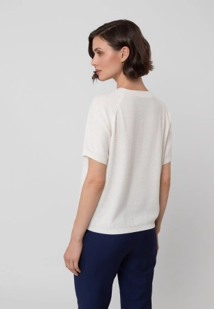 Ecru dzianinowa bluzka z drobnymi cekinami