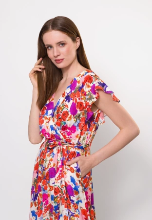 Długa wiskozowa sukienka w jasny kwiatowy print