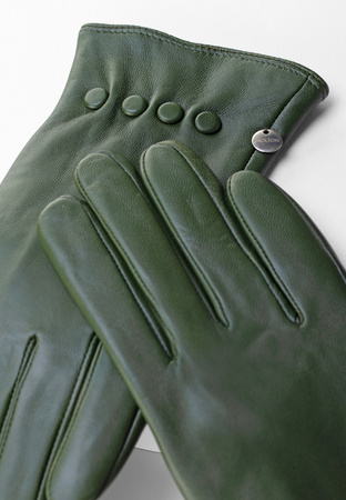 Zielone skórzane rękawiczki z guziczkami