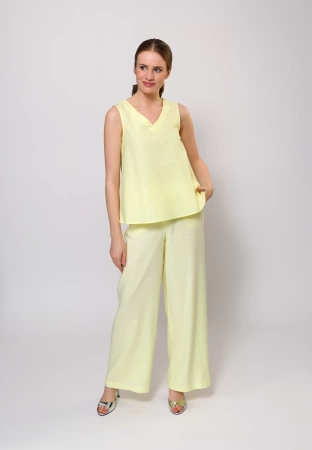Żółta bluzka na szerokich ramiączkach z bawełny i lnu