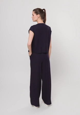 Granatowe szerokie spodnie z wiskozą i lnem