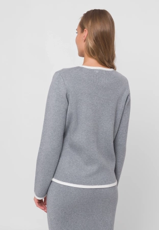 Szary dzianinowy kardigan z białym obszyciem