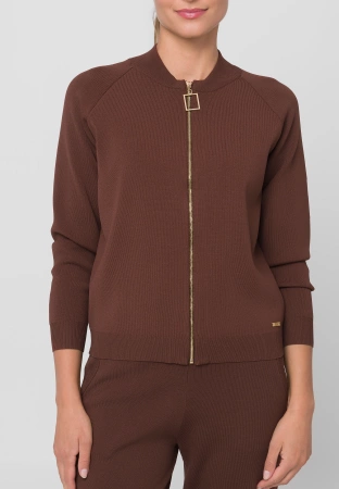Brązowy kardigan z ozdobnym suwakiem