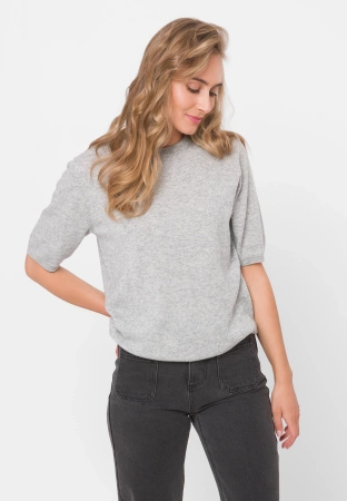 Szara bluzka z wełny merino i kaszmiru