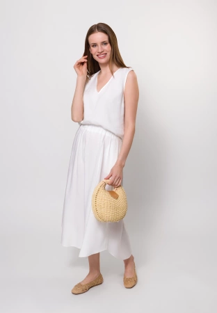 Ecru spódnica z wiskozą i lnem
