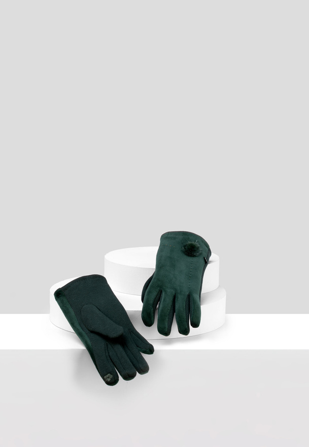 Zielone rękawiczki z naturalnym pomponem