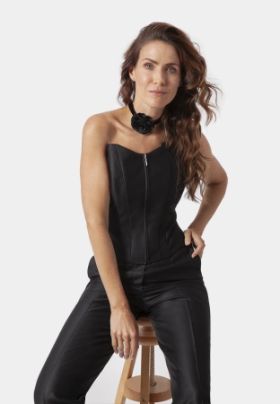 Czarny gorset z połyskiem na suwak