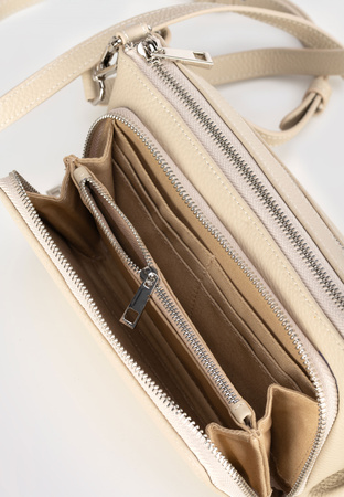 Ecru skórzana torebka z portfelem