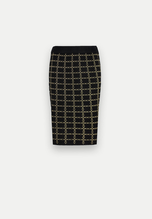 Czarna dzianinowa spódnica w złote łańcuchy