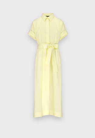 Długa sukienka z wiskozy i lnu wiązana w pasie