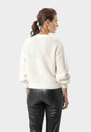 Kardigan w kolorze ecru z domieszką wełny i moheru