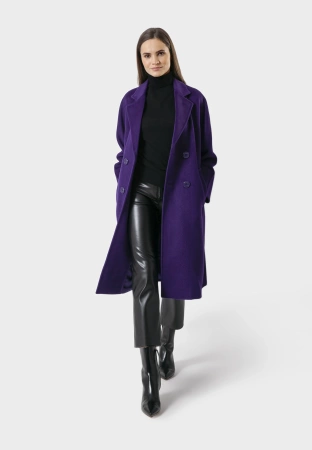 Fioletowy dwurzędowy płaszcz 100% wełna
