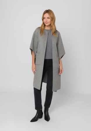 Szary wełniany płaszcz z wiązaniem