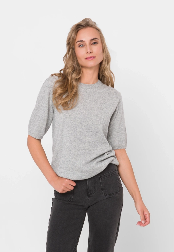 Szara bluzka z wełny merino i kaszmiru
