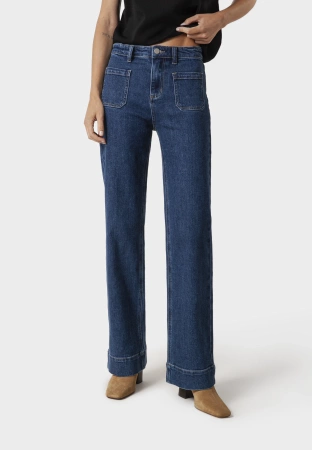 Granatowe jeansy z szeroką nogawką