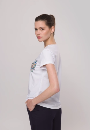 Bawełniany t-shirt z sową w kolorze białym