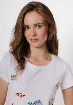 Biały bawełniany t-shirt w rybki