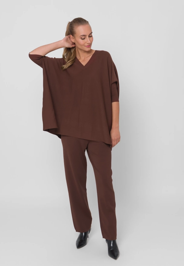 Brązowa dzianinowa tunika z wiskozą