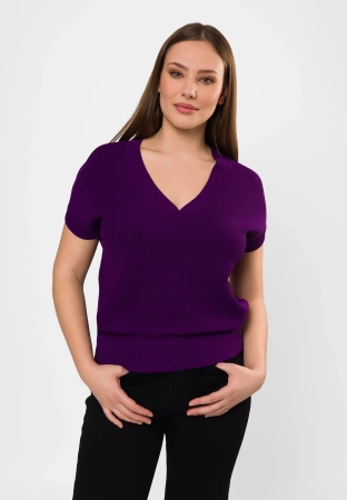 Fioletowa dzianinowa bluzka w serek