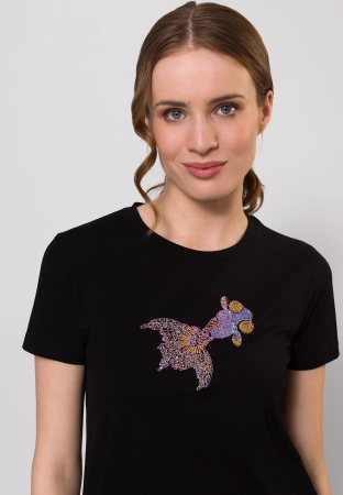 Czarny bawełniany t-shirt z rybką