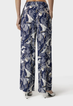 Wiskozowe spodnie w granatowo-biały wzór