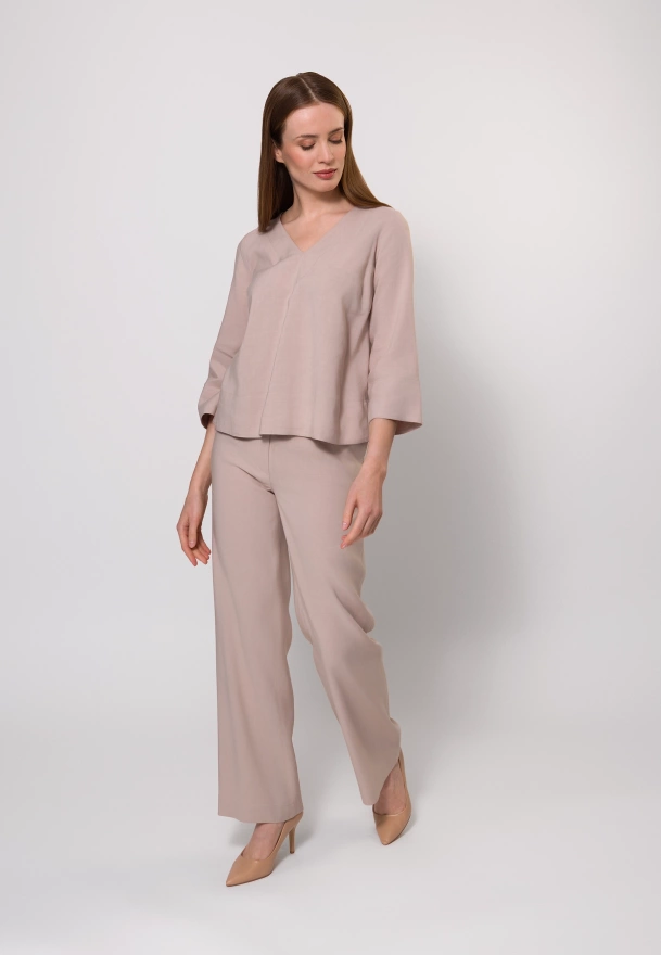 Szerokie spodnie z wiskozą i lnem