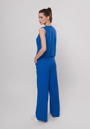 Niebieskie szerokie spodnie z wiskozą i lnem