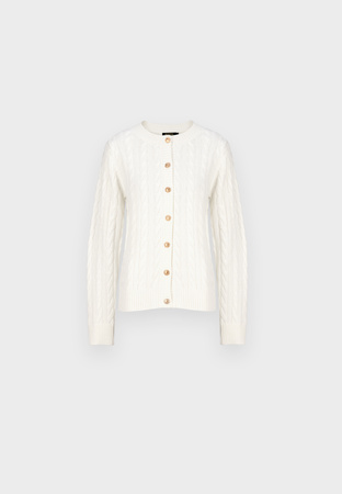 Ecru kardigan w warkoczowy splot
