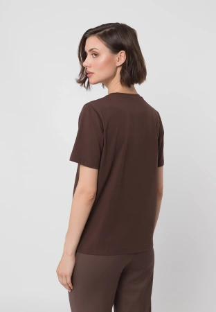 Brązowy bawełniany t-shirt z aplikacją