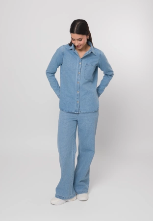 Jeansowe spodnie w gumkę z szeroką nogawką