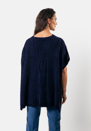 Granatowa oversizowa tunika z warkoczem