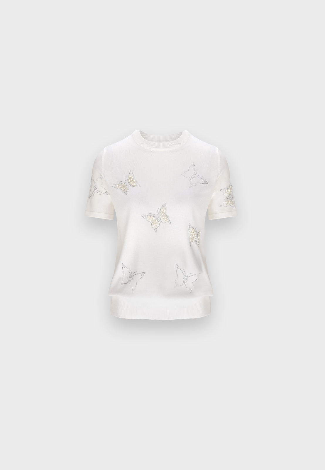 Ecru dzianinowa bluzka z motywem motyli