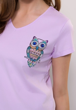 Bawełniany t-shirt z sową w kolorze lila