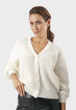 Kardigan w kolorze ecru z domieszką wełny i moheru