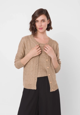 Wiskozowy kardigan z cekinami w złotym kolorze