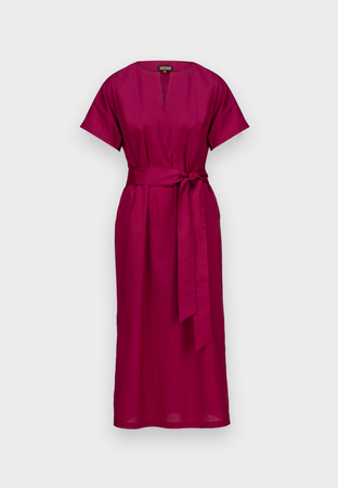 Bawełniana amarantowa sukienka wiązana w pasie