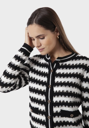 Kardigan w czarno-białe zygzaki ze złotą nitką