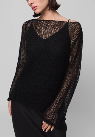 Lekki ażurowy sweter w kolorze czarnym