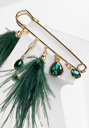 Broszka agrafka z zielonymi piórami