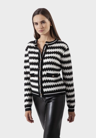 Kardigan w czarno-białe zygzaki ze złotą nitką